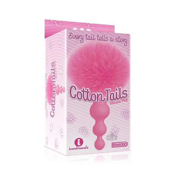 Icon Brands - The 9's, Cottontails, Silicone Bunny Tail Butt Plug, Beaded,  Pink