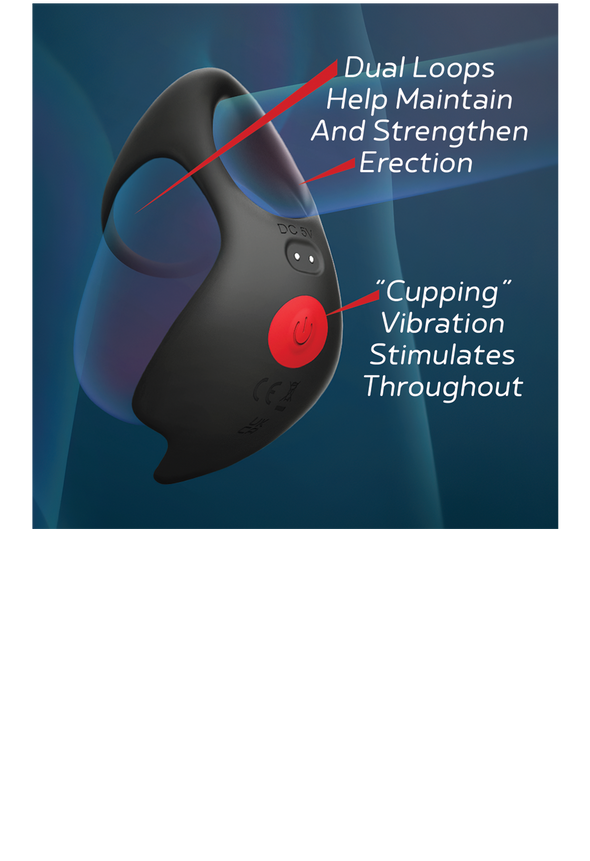 Red Dot Silicone Rechargeable Vibrating Cock Ring with Remote Control V3 - Black/Red