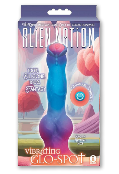 Alien Nation Glo-Spot Silicone Glow-in-The-Dark Vibrating Dildo - Blue/Pink