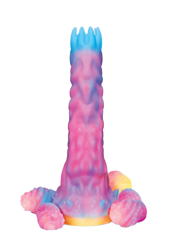 Alien Nation Glo-Vopositor Silicone Glow in the Dark Dildo with Eggs - Pink/Blue