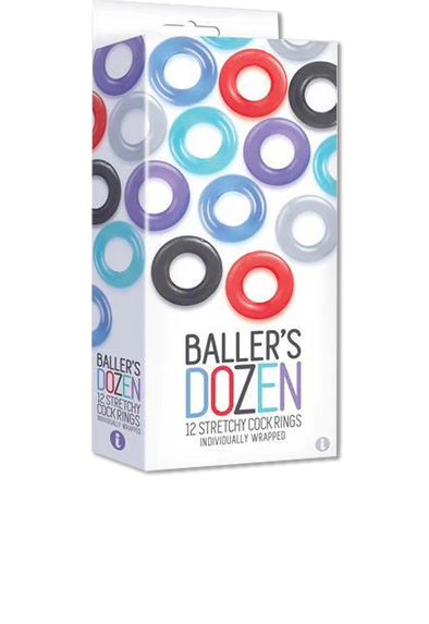 Icon Brands - The 9's - Baller's Dozen 12 Stretchy, individually Wrapped Cock Ring Set