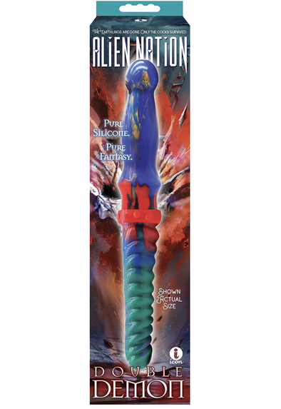Alien Nation Double Demon Dual End Silicone Dildo - Blue/Green