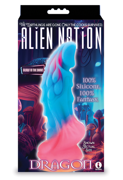 Alien Nation Glow Dragon Silicone Glow in the Dark Creature Dildo - Multicolor