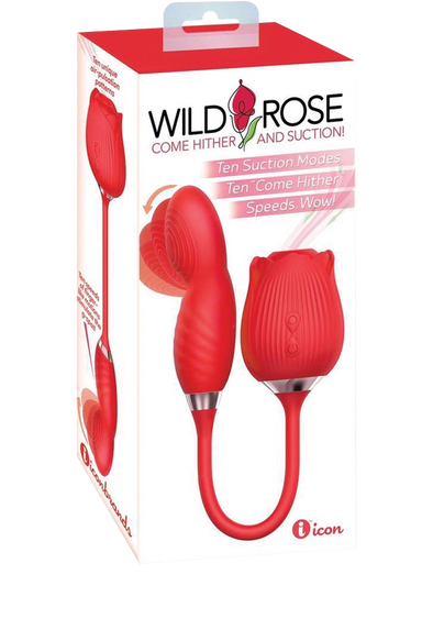 Icon Brands - Wild Rose Come Hither Rechargeable Silicone Dual Stimulator with Clitoral Suction - Red