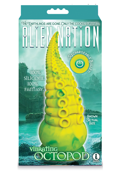 Alien Nation Octopod Silicone Rechargeable Vibrating Creature Dildo - Yellow & Green