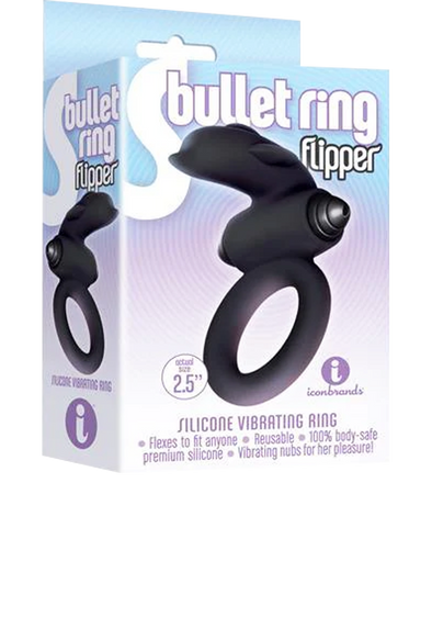 Icon Brands - The 9's - Silicone Bullet Tongue Flipper Cock Ring Black