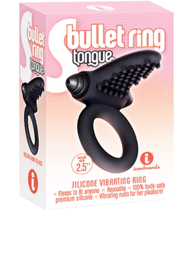 Icon Brands - The 9's - Silicone Bullet Tongue Cock Ring Ring Black