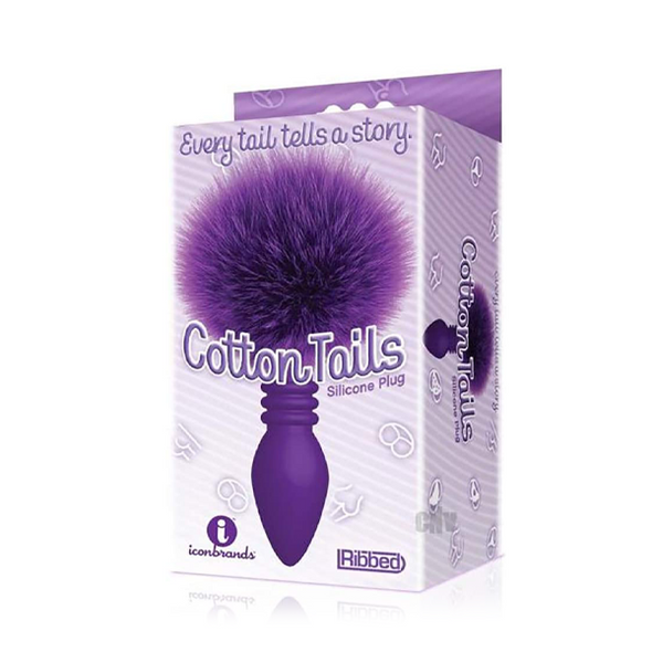 Icon Brands - The 9's, Cottontails, Silicone Bunny Tail Butt Plug, Ribbed Purple