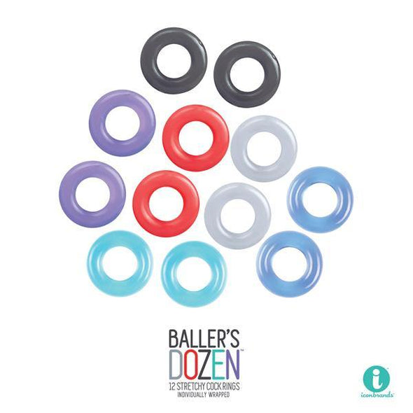 Icon Brands - The 9's - Baller's Dozen 12 Stretchy, individually Wrapped Cock Ring Set - Icon Brands