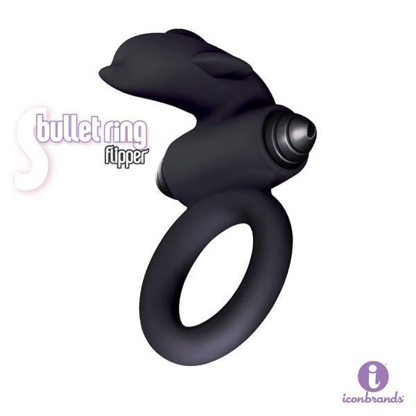 Icon Brands - The 9's - Silicone Bullet Tongue Flipper Cock Ring Black - Icon Brands