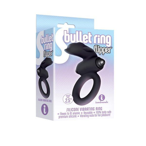 Icon Brands - The 9's - Silicone Bullet Tongue Flipper Cock Ring Black - Icon Brands